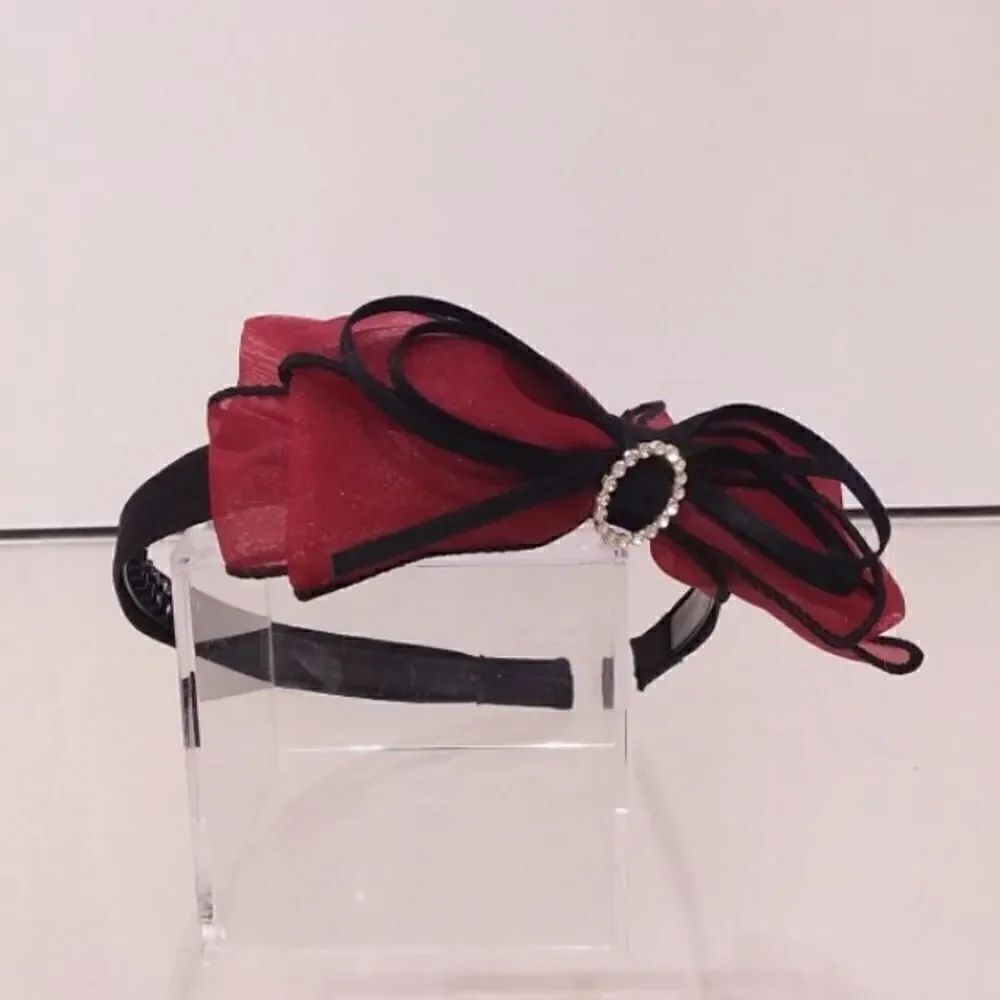 Red bow Alice band with diamante detail